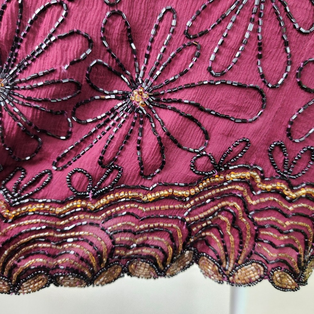 Adrianna Papell Vintage 100% Silk Beaded Top Womens 3X Floral Evening - Picture 3 of 11